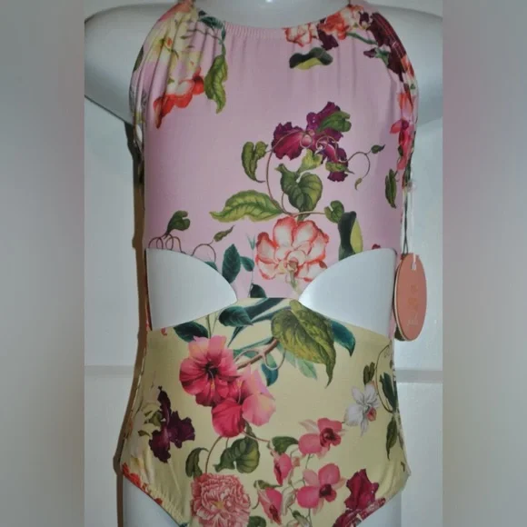 PQ Swim Floral Cut Out One Piece Swimsuit size 6 NWT $80